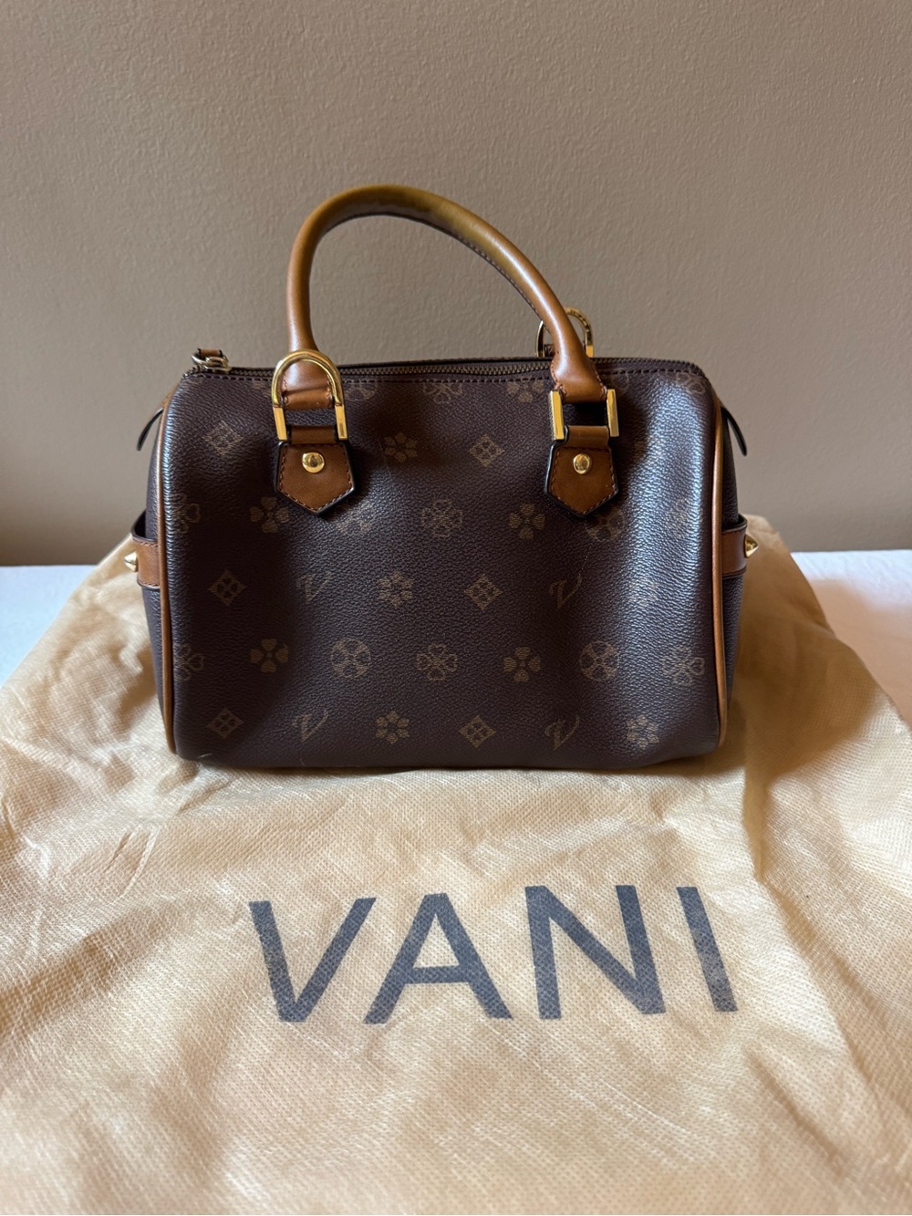 Brown Monogram Mini Satchel with Top Handles